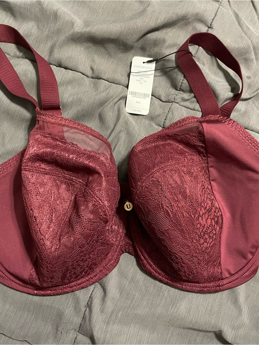 Lace-Trim Underwire Bra in Wine
